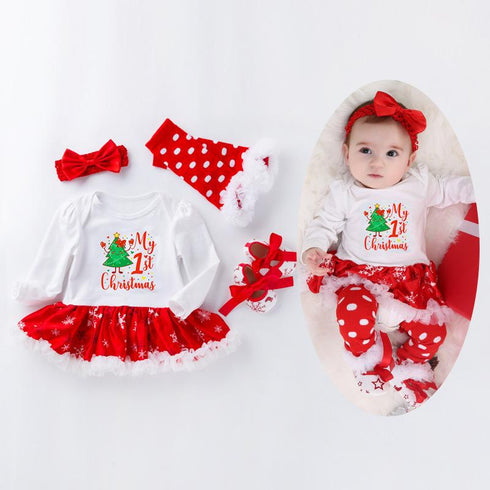 Christmas Children's Suit Long Sleeve Skirt Shoes And Socks 4-piece Set